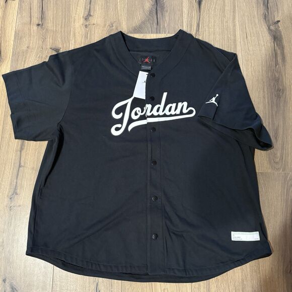 Mens XXL-Nike Air Jordan Black MVP Button Up Baseball Jersey FN4663-010 2XL - Picture 1 of 6